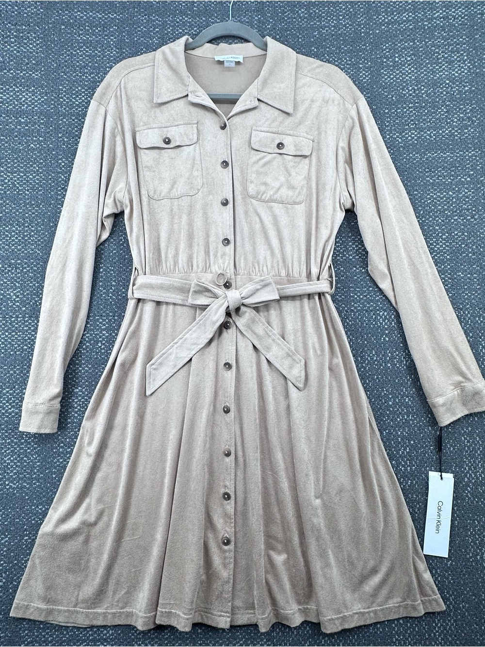 NWT Calvin Klein Beige Long Sleeve Button Down Dress - Women’s